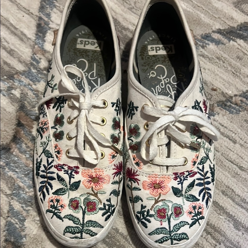 Keds and Rifle Paper Co. White and Green Flowers Canvas Shoes